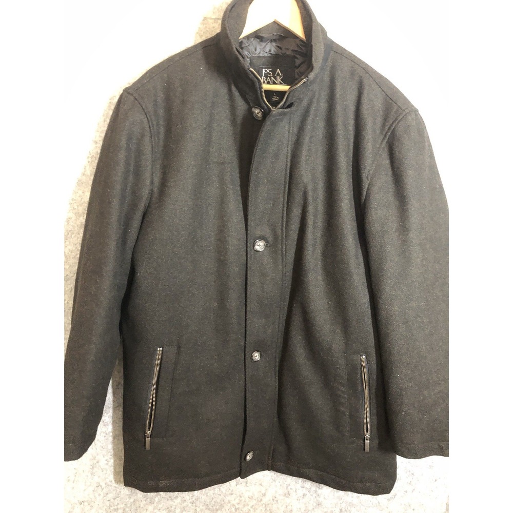 Jos A Bank Jacket Mens Large Black Wool Blend Quilted Suede Lining Career Casual